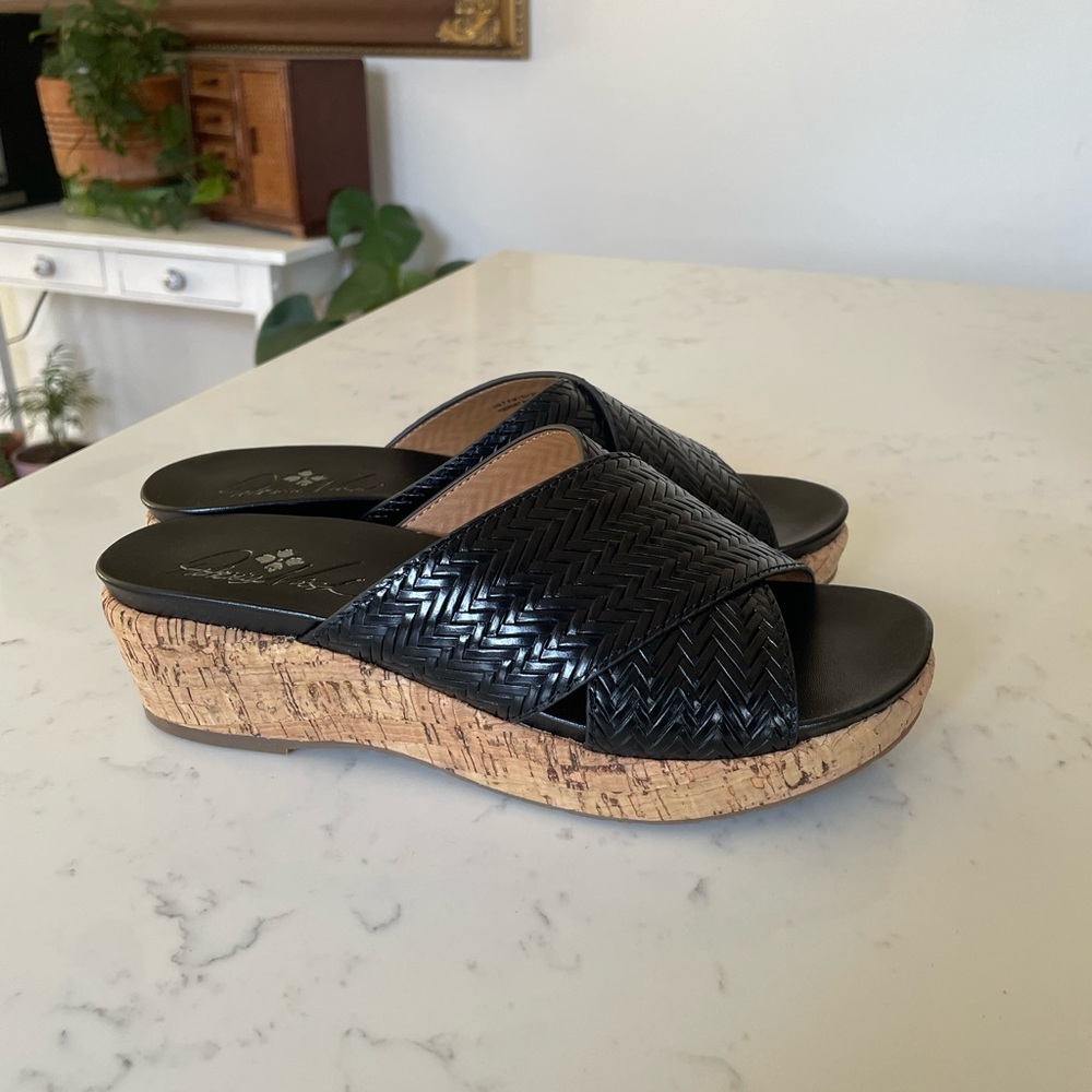 Patricia Nash Black Woven Cork Wedges